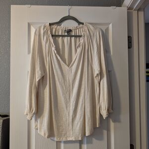 Style & Co. Cream Blouse with V-Neck